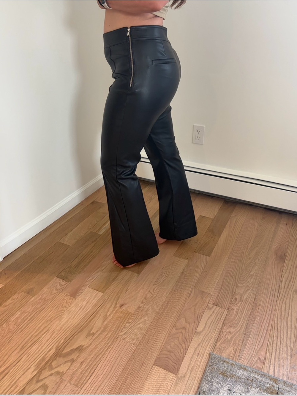 LOFT Size 10 Black Faux Leather Look.
Long Bootcut Flare Pants. Side Zipper. - Picture 4 of 15